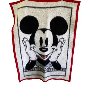 Vintage Biederlack Disney Mickey Mouse Baby Crib Blanket Black Red Soft Cozy